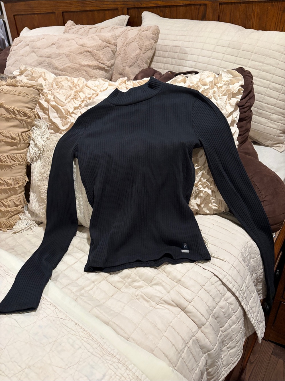Hollister Black Ribbed Long-Sleeve Mock Neck Top